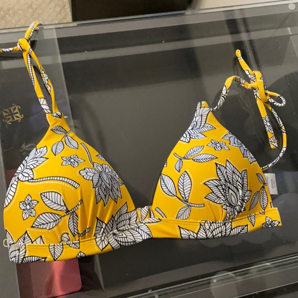 Yellow and white bathing suit top